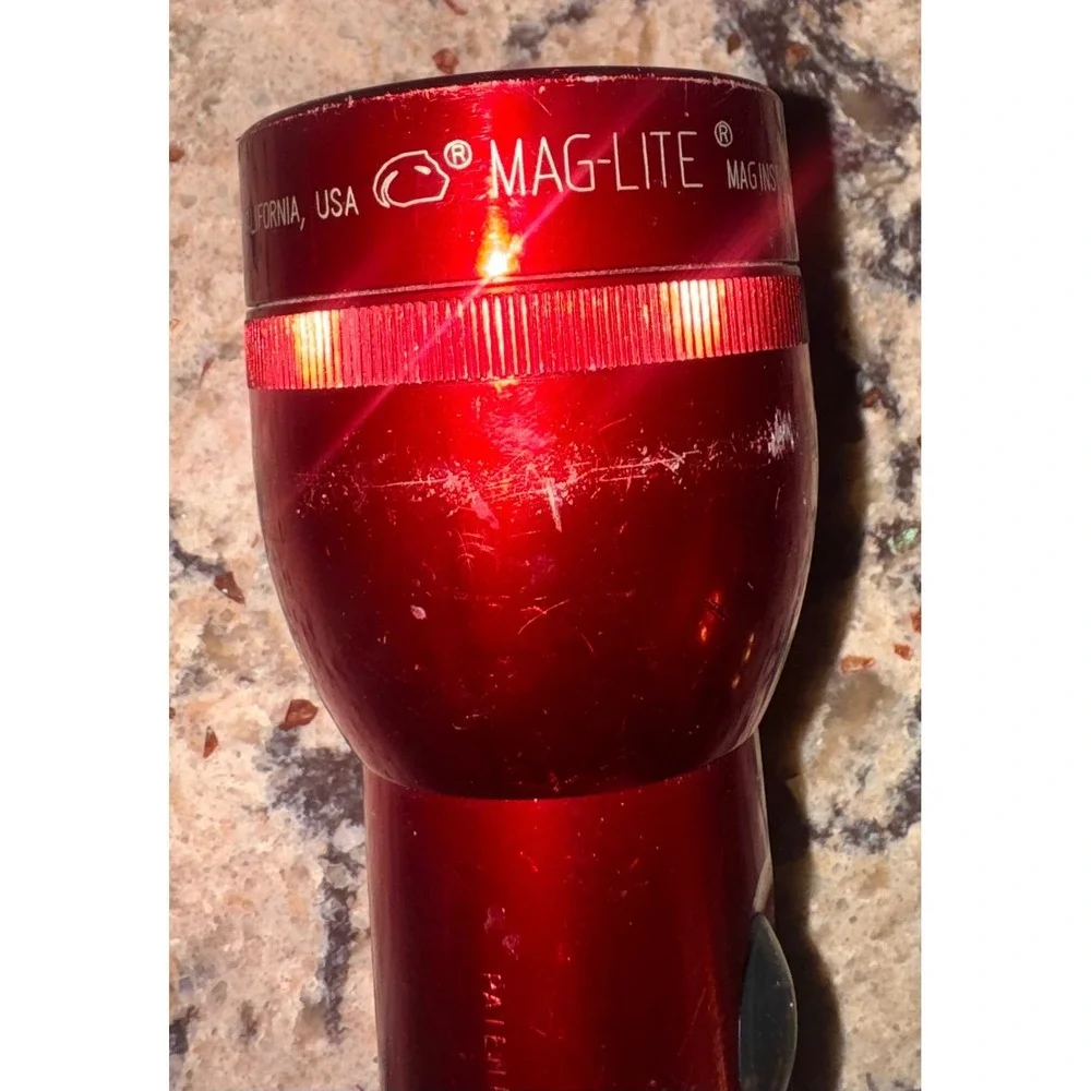 Vintage Maglite D Cell Flashlight Red Anodized Made in USA 12.5 inch WORKS